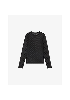 Womens The Kooples Heart-Pattern Long-Sleeved Mesh Top