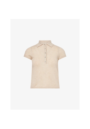 Womens Me And Em Short-Sleeve Polo-Collar Wool Cashmere and Silk Top