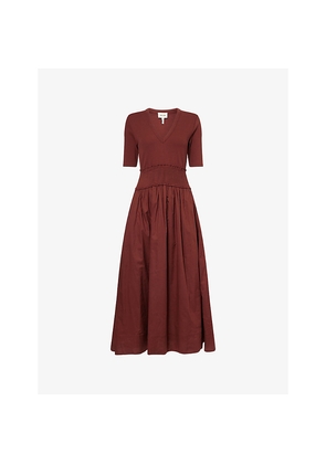 Womens Me And Em V-Neck Smocked Stretch-Cotton Maxi Dress