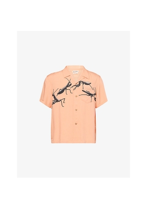 Mens JW Anderson Praying Mantis-Print Camp-Collar Woven Shirt