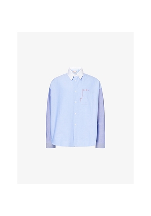Mens Marni Embroidered-Logo Panelled Cotton Shirt