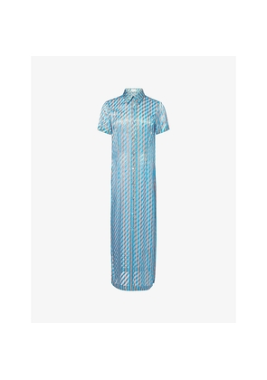 Womens Dries Van Noten Devoré Short-Sleeve Silk-Blend Shirt Midi Dress