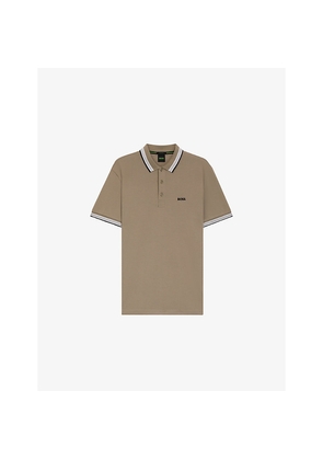 Mens Boss Brand-Embroidered Striped-Trim Cotton-Piqué Polo Shirt