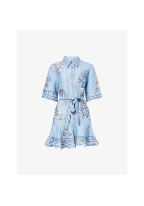 Womens Alemais Alémais x Lrnce Villa Romantica Belted Linen-Blend Mini Dress