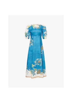 Womens Alemais Alémais x Lrnce Luda Puff-Sleeve Linen Midi Dress
