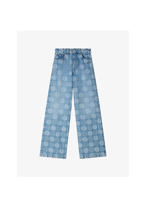 Womens Sandro Floral Wide-Leg High-Rise Denim Jeans