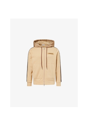 Mens Moncler Logo-Patch Striped-Panel Cotton Hoodie