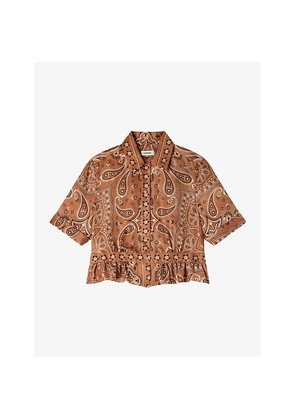 Womens Sandro Cropped Bandana-Print Woven Shirt
