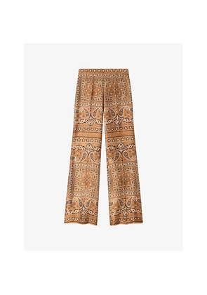 Womens Sandro Flared Bandana-Print Woven Trousers