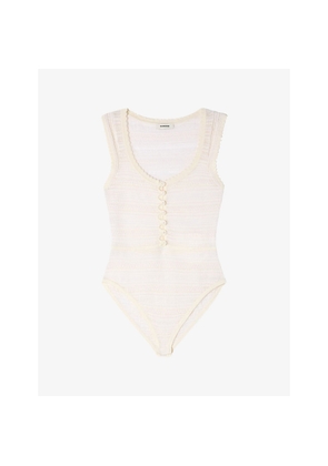Womens Sandro Sleeveless Round-Neck Knitted Bodysuit