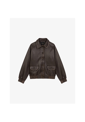 Womens Maje Button-Up Cropped Leather Jacket