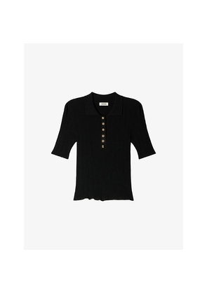 Womens Sandro Collared Short-Sleeve Knitted Polo