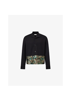 Mens Dries Van Noten Spread-Collar Embroidered Cotton-And-Wool Jacket