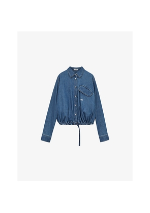 Womens Loewe Belted-Hem Anagram Relaxed Denim Shirt