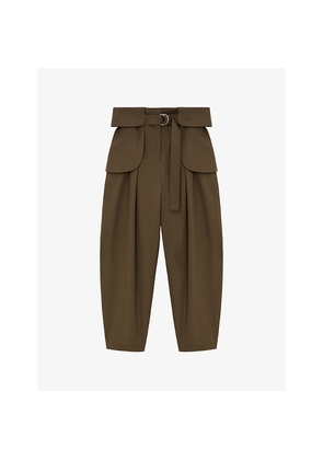 Womens Loewe Barrel Pleat Cotton-Silk Cargo Trousers