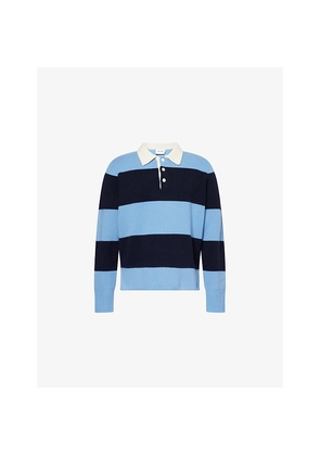 Mens Soft Goat Striped Knitted Cashmere Polo Jumper