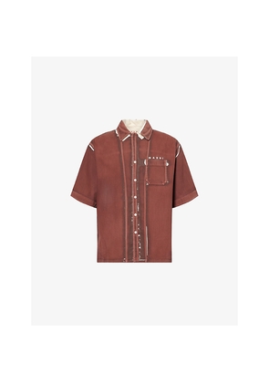 Mens Marni Screen-Print Short-Sleeve Denim Shirt