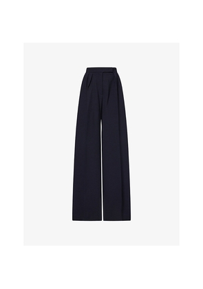 Womens Max Mara Pleated Straight-Leg Wool Seersucker Trousers