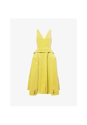 Womens JW Anderson Structured V-Neck Cotton-Velour Midi Dress