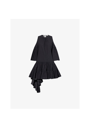 Womens JW Anderson Ruffle Cold-Shoulder Cotton Midi Dress