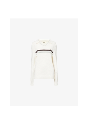 Womens Adanola Stripe-Print Knitted Cotton-Blend Polo Jumper