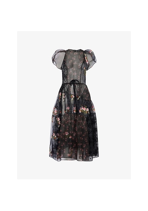Womens Simone Rocha Patch Flounce Sheer Organza Midi Dress