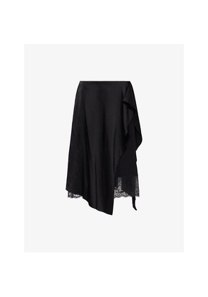 Womens Acne Studios Inouka Lace-Trim Satin Midi Skirt