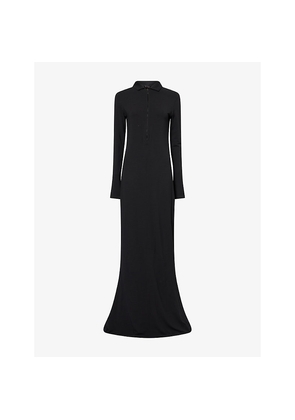 Womens Mugler Column Quarter-Zip Wool-Jersey Maxi Dress