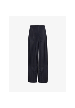 Womens Mugler Pinstripe-Pattern Wide-Leg Wool Trousers