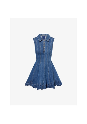 Womens Self Portrait Broderie Denim Mini Dress