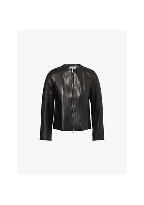 Womens Nour Hammour Classic Round-Neck Leather Jacket