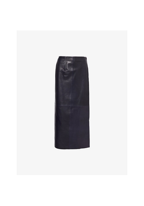 Womens Nour Hammour Wrap Side-Tie Leather Midi Skirt