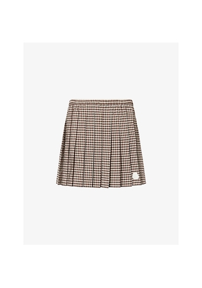 Womens Moncler Vichy Pleated Cotton-Blend Mini Skirt