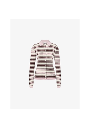 Womens Moncler Striped Long-Sleeve Cotton Polo Shirt