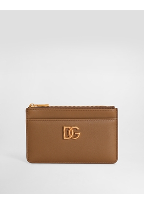 Dolce & Gabbana Calfskin Card Holder With Dg Logo - Woman Wallets And Small Leather Goods Brown Leather Onesize