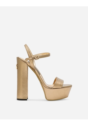 Dolce & Gabbana Foiled Craquelé Calfskin Platform Sandals - Woman Sandals And Wedges Gold Leather 40