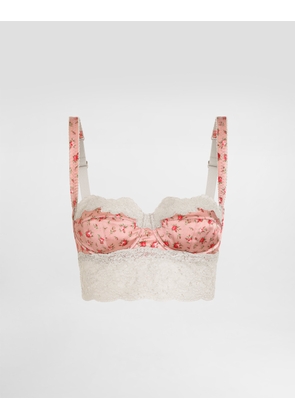 Dolce & Gabbana Small Rose-print Satin And Lace Balconette - Woman Underwear Multicolor 4b
