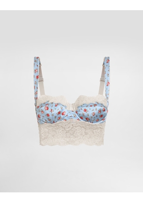 Dolce & Gabbana Small Rose-print Satin And Lace Balconette - Woman Underwear Multicolor 3b