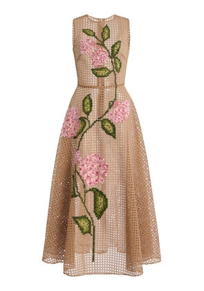 Oscar de la Renta Floral Rattan Guipure Midi Dress - Moda Operandi