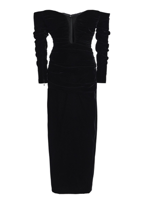 Carolina Herrera Ruched Off-The-Shoulder Stretch Velvet Midi Dress - Moda Operandi