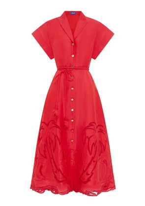 Leo Lin Aubrey Appliquéd Linen-Blend Shirt Midi Dress - Moda Operandi