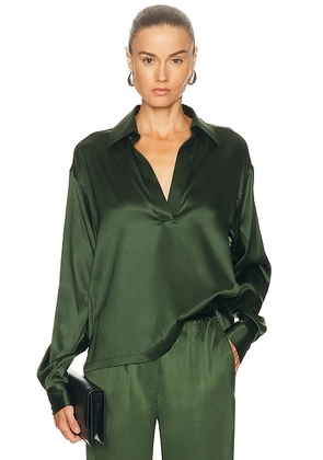 TOM FORD Satin Polo Top in Moss Green - Dark Green. Size 38 (also in ).