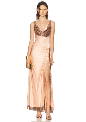 RABANNE Side Slit Gown in Salmon Pink - Coral. Size 36 (also in ).