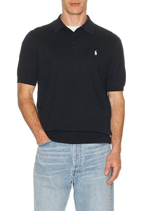 Polo Ralph Lauren Short Sleeve Cotton Placket Pullover Sweater in Blue - Navy. Size L (also in M, S, XL/1X, XXL/2X).