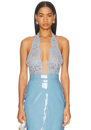 Rowen Rose V-Neck Bodysuit in Blue - Baby Blue. Size 38 (also in 40).