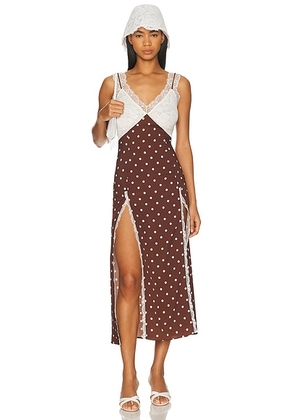 Rowen Rose Midi Dress in Brown Polka Dots - Brown. Size 34 (also in 36, 38, 40).