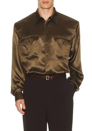 Saint Laurent Long Sleeve Shirt in Khaki - Olive. Size 37 (also in 38, 39).