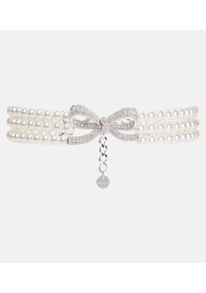 Self-Portrait Embellished bow-detail faux pearl choker