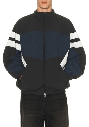 VETEMENTS Taped Tracksuit Jacket in Black & Blue - Black,Navy. Size L (also in S).