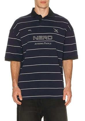 VETEMENTS Nerd Football Polo in Navy & White Stripes - Blue. Size L (also in M, S).